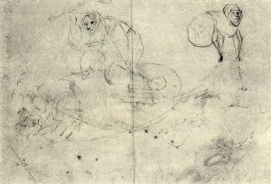 Figure in a beehive and a monsterb (A cursory sketch of two women)