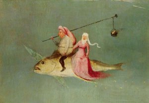 The Temptation of St. Anthony, right hand panel (detail of a couple riding a fish)